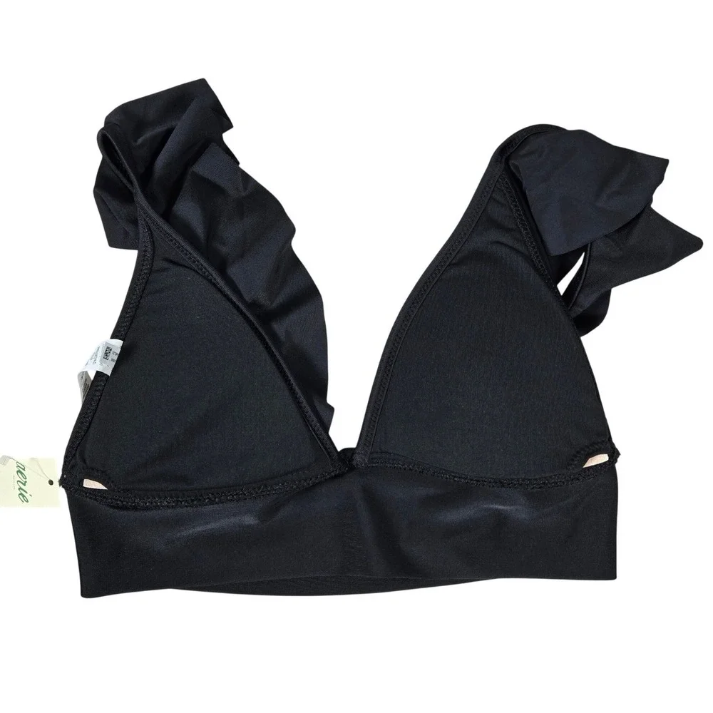 Aerie Black Ruffle‎ Triangle Bikini Swim Top Small XS Adjustable Straps